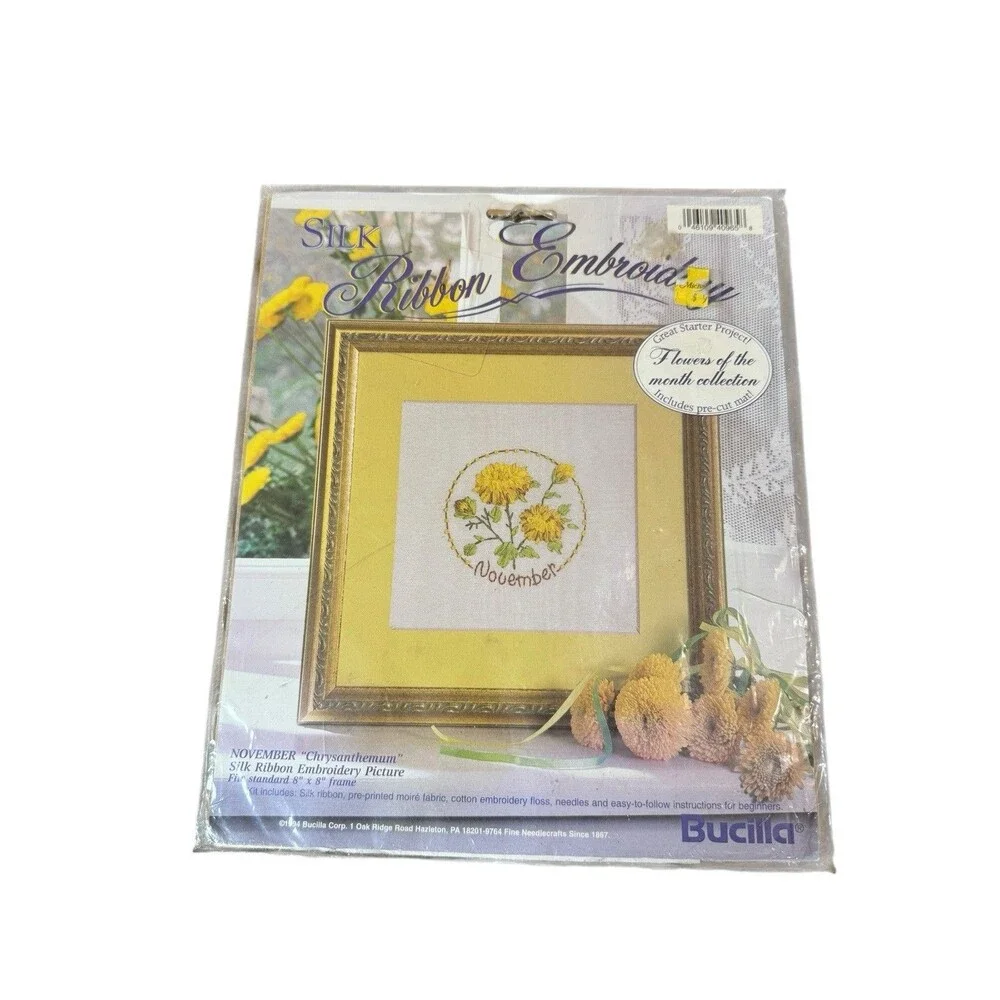 New Bucilla November Chrysanthemum Silk Ribbon Embroidery Flowers of Month Club